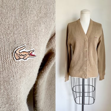 Vintage 1960s Beige Lacoste Wool Cardigan / mens S 
