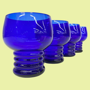 Vintage Imperial Schaefer Flat Tumblers Retro 1940s Cobalt Blue + Glass + Set of 4 + Beehive + Stackable + Barware + Drinking + Kitchen 