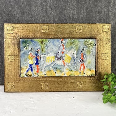 Florentine framed bas relief of a nobleman and pages - 1960s vintage 