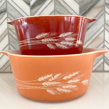 Vintage Pyrex Autumn Harvest Casserole Dishes, 473-B, 474-B, Red, Orange, Wheat, Bowl, Dish, Fall, Thanksgiving Cookware Ovenware Kitchen 