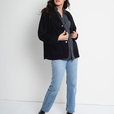 Vintage Black Overdye Classic Chore Jacket | Unisex Square Three Pocket Cotton French Workwear Style Utility Work Coat Blazer XS S M L 