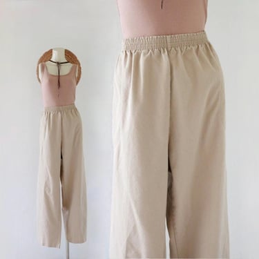 pampas beige lounge trousers 32-38 vintage 90s y2k high waist brown comfortable elastic waist minimal neutral size large pants 