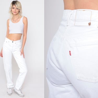 White Levis Jeans 90s Straight Leg Jeans Mom Jeans Levis Red Tab High Waist Rise USA Made Retro Denim Pants Vintage 1990s Small 29 x 32 