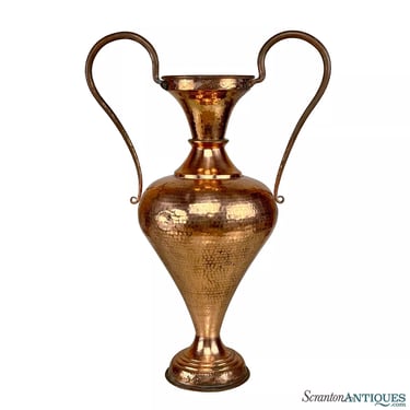 Vintage Large Traditional Spanish Copper Hammered Repousse Handle Urn Vase - 19&quot;