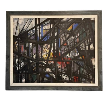 1966 20th Century Modern Abstract Expressionist Mixed Media on Canvas James Carlin Signed Original Painting, Framed 35” X 29” 