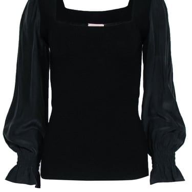 Rebecca Taylor - Black Silk Puff Sleeve Wool & Silk Sweater Sz S