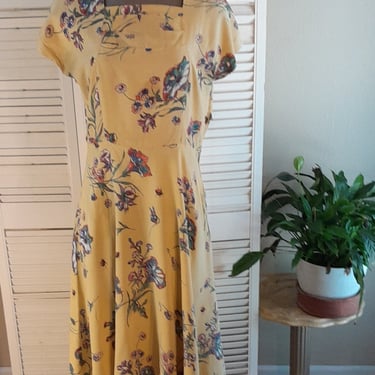 Lovely 40s Vintage Pastel Rayon Day Dress / Rare / Palest Yellow / Sz M/L 