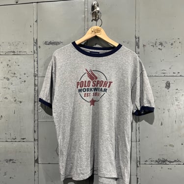 Size medium Y2K polo sport Workwear graphic ringer t | Great