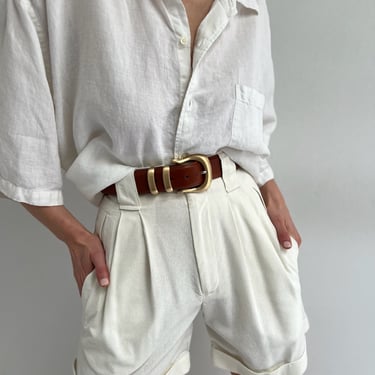 90s White Linen Short Sleeve Button Up