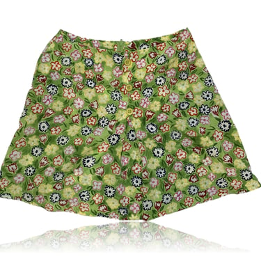90s Green Floral  High Waisted A-Line Skirt // Size 5 // You Babes 