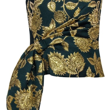 Lela Rose - Green &amp; Gold Floral Jacquard Strapless Top Sz 6