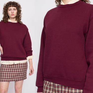 90s Wine Red Crewneck Sweatshirt - Men's Medium, Women's Large | Vintage Unisex Plain Cotton Blend Blank Pullover 