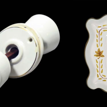 Vintage White Gold Leaf Porcelain Door Knob Set with Switch Cover