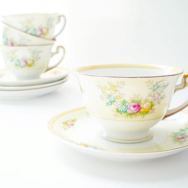 Vintage fine china tea cup and saucer set. Pretty old teacup with hand painted floral swag design. Made in Japan early 1960s 