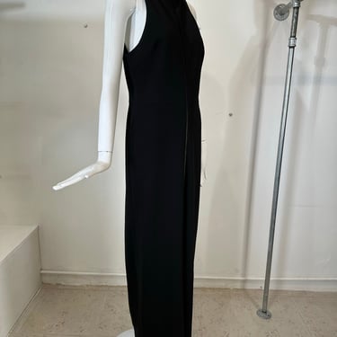 Vera Wang Black Knit Jersey Racer Shoulder Zipper Front Fitted Maxi Dress