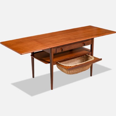 Danish Modern Expanding Teak Sewing Table with Basket