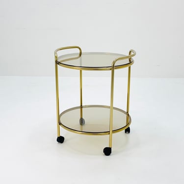 Mid Century Modern Bar/Tea Cart Gold/Brass smoked Glass France 1970s . 