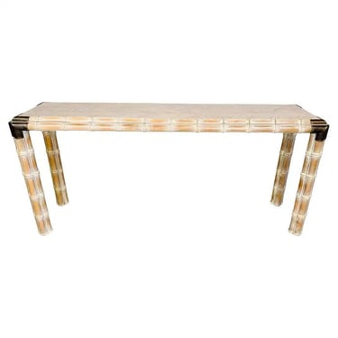 Hollywood Regency Faux Bamboo Console or Sofa Table With Brass Mounts Circa 1970 