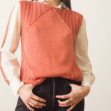 1970s Coral Satin Hand-Knit Vest 