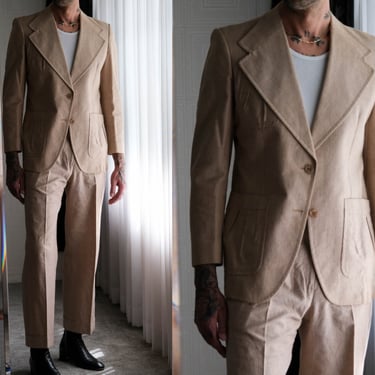 Vintage 70s PIERRE CARDIN RELAX Linen Tan Sherbet Striped Suit | Designed in France Made in Brazil |  | 1970s French Designer Summer Suit 