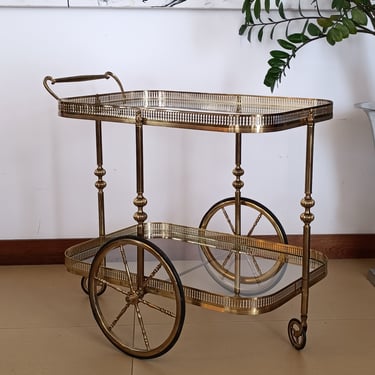 Vintage Rolling Table Neoclassical French / 40s / serving trolley/ bar trolley / brass trolley 