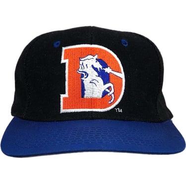 Vintage 90s Denver Broncos Football Plain Logo Black Denim SnapBack Hat Cap 