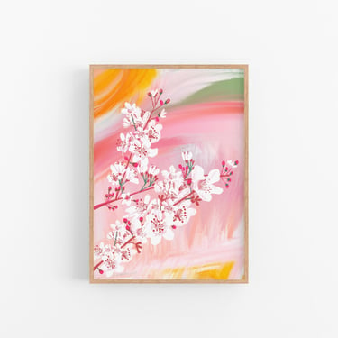 PINK Cherry Blossom Tree, Above Couch Art // Relaxing Flower Art Print, Maximalist Decor, Dorm Room Decor, Aesthetic Wall Art 