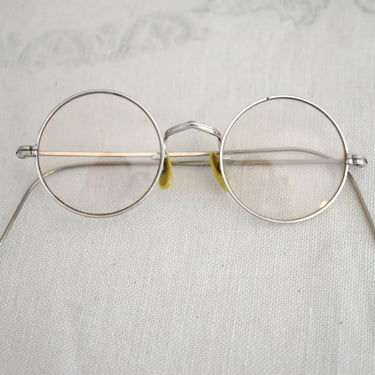 1920s Senior Silver Round Windsor Glasses with Celluloid Nose Pads 