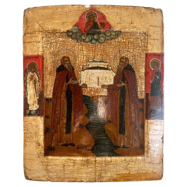 19th C. Russian Icon Depicting St. Zossima &amp; St. Savaati of Solovetsk