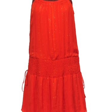 Ramy Brook - Bright Orange Smocked Mini Dress w/ Gold Threading Sz M
