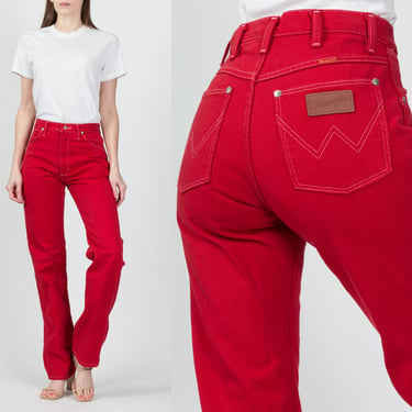 Vintage Red Wrangler High Waist Jeans - Small Long, 27" | 90s Denim Straight Leg Long Inseam Mom Jeans 