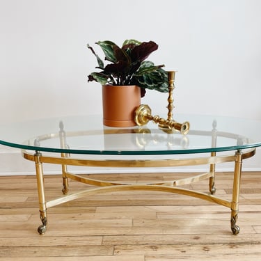LeBarge Style Brass + Glass Oval Coffee Table, F2
