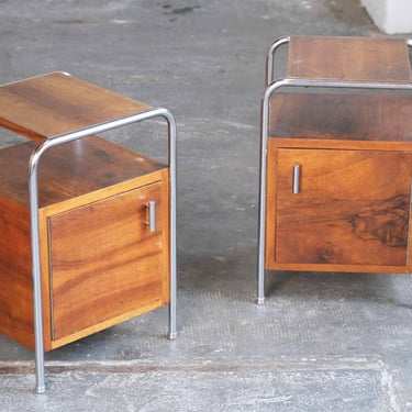 Bauhaus bedside tables with dark brown wood veneer, set of 2 