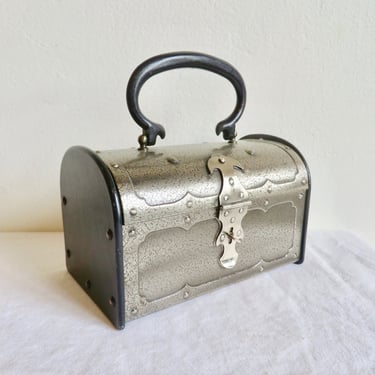 Goth Medieval Style Pewter Metal Box Purse Trunk Shape Top Handle Steampunk Handbag 