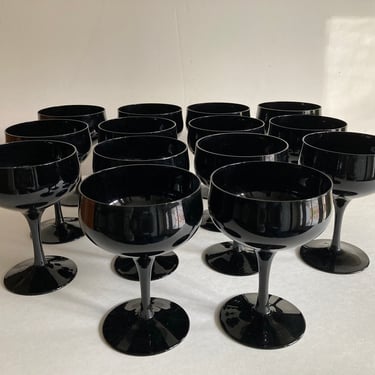 Vintage Black Coupe/Champagne Glasses Set of 14 