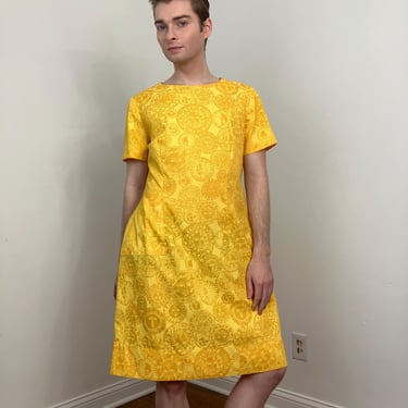 60s Novelty print sun faces shift dress 