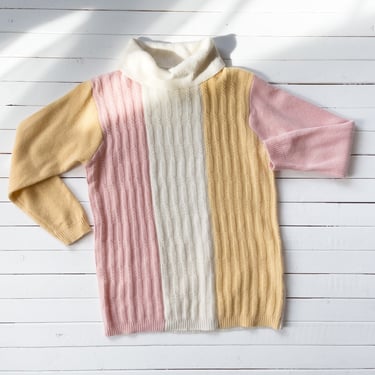 turtleneck sweater 90s vintage pastel peach pink white angora wool sweater 