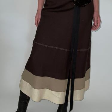 Brown Linen Tiered Skirt