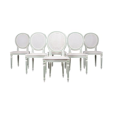 DELIVERY CHARGE French Louis XVI Style Painted Cane Dining Chairs - Set of 6 