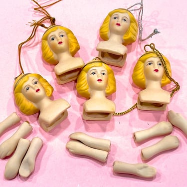 VINTAGE: 5 Sets - Porcelain Angel Head and Hands for Ornaments - Christmas Doll Ornaments - Ceramic Angels - Holiday Christmas Angels 