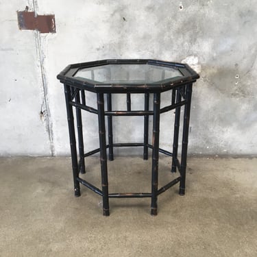 Black Faux Bamboo Glass Top Octagon Table
