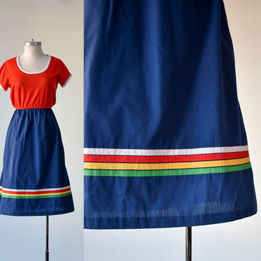 1970s Art Teacher Dress / Primary Colored Day Dress / 1970s Red & Blue Dress / Vintage Rainbow Dress / 1970s Rainbow Dress Small / Cute 70s 