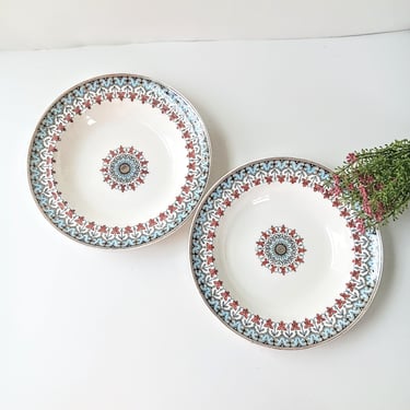 2 Antique W.T. Copeland DENMARK Soup Cereal Bowls/Moorish Revival Medallion Pattern/Spode Stoke on Trent/ French Country Cottage 