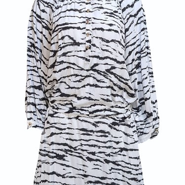 Melissa Odabash - White & Black Tiger Print Belted Long Sleeve "Amy" Dress Sz L