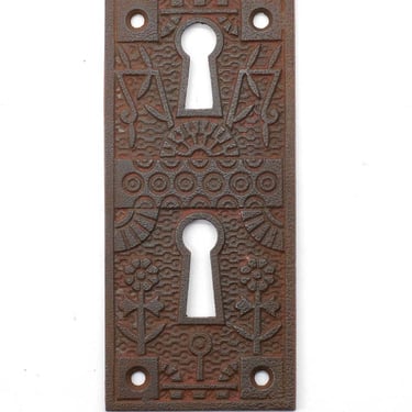 Antique 4 in. Aesthetic Cast Iron Key Plate with 2 Keyholes