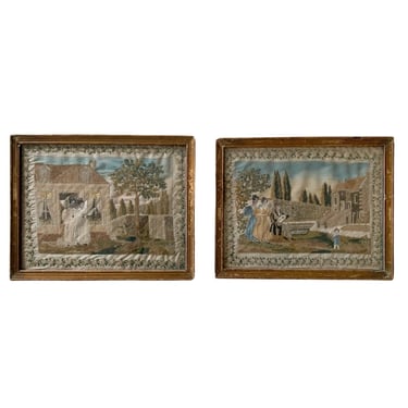 A Pair of Early 19th-century Silk Embroideries - Cottage Landscape 