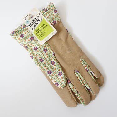Vintage 70s Handy Ann Gardening Gloves - Unused - Floral & Tan - XS / Small 
