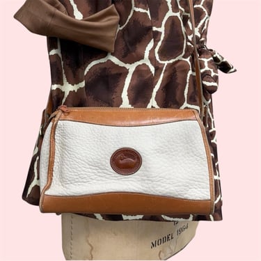 Vintage Dooney & Bourke Crossbody Bag Retro 1980s All Weather Leather + Pebbled Leather + Bone + British Tan + Equestrian Style 