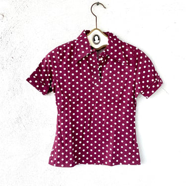 Vintage 70s Polka Dotted Large Collared Tshirt 1970s Top Shirt New with Tags 