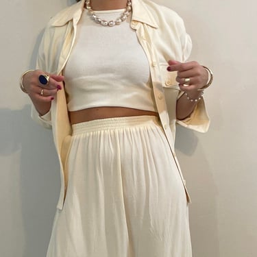 90s matching set / vintage Carole Little creamy white rayon oversized shirt + maxi skirt travel 2 piece set | Medium 